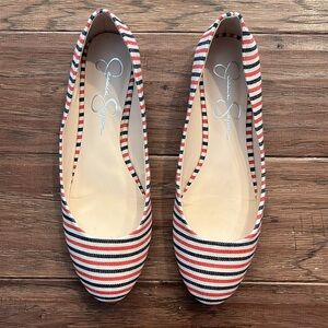 Jessica Simpson JS- Ginly Red/Navy Multi Mattie Stripe Cotton Flats Size 9